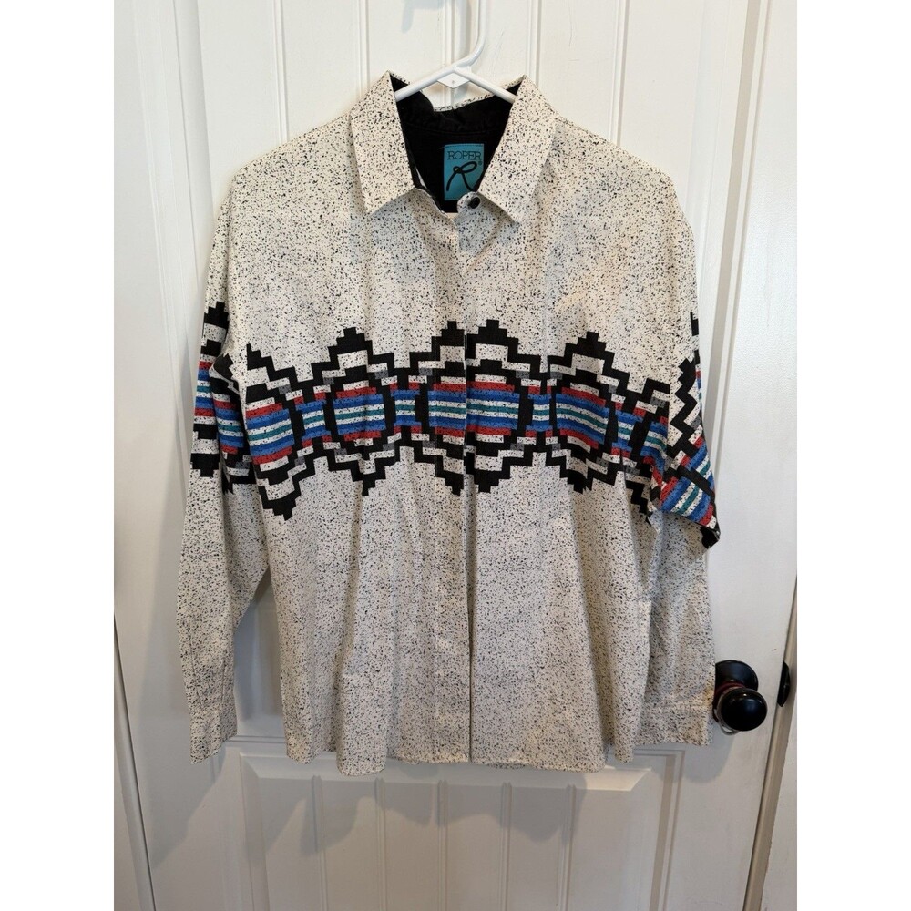 Vintage 90s Roper Western Shirt Mens XL Southwestern Aztec Cowboy Long Sleeve